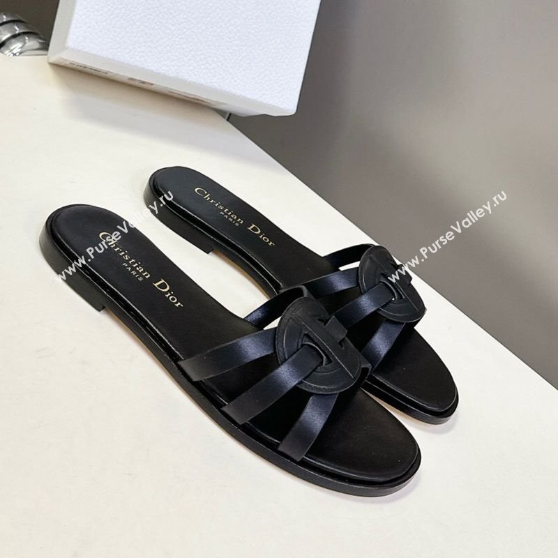 Dior D-Club Flat Slides Sandal in Calfskin Leather Black 2025 (MD-250605051)