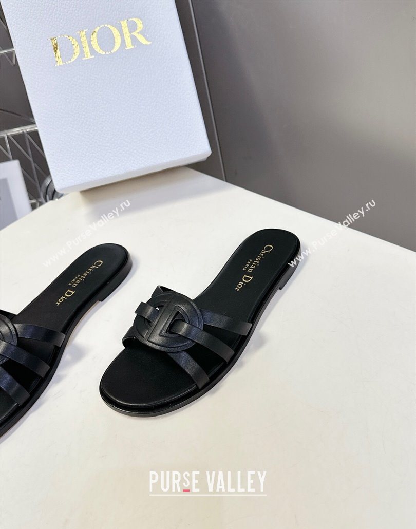 Dior D-Club Flat Slides Sandal in Calfskin Leather Black 2025 (MD-250605051)