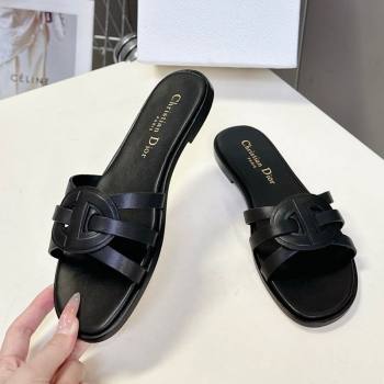 Dior D-Club Flat Slides Sandal in Calfskin Leather Black 2025 (MD-250605051)
