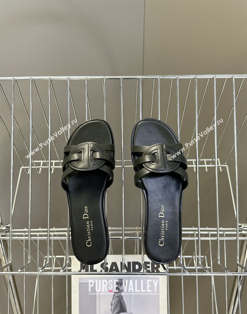 Dior D-Club Flat Slides Sandal in Calfskin Leather Black 2025 (MD-250605051)