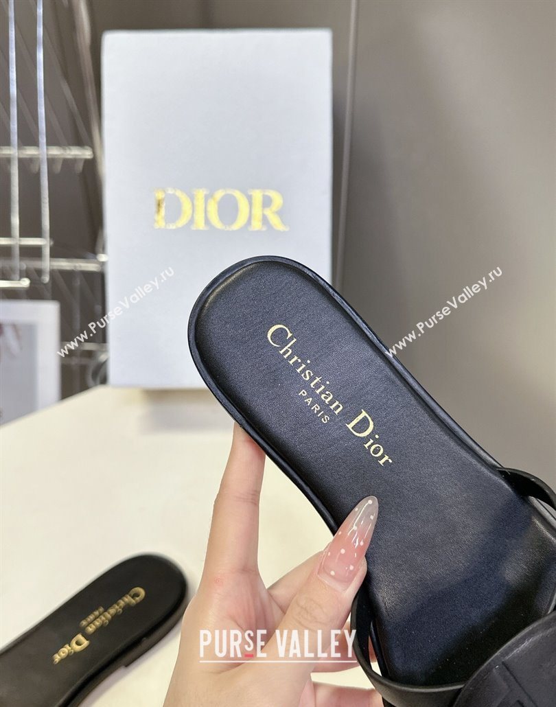 Dior D-Club Flat Slides Sandal in Calfskin Leather Black 2025 (MD-250605051)