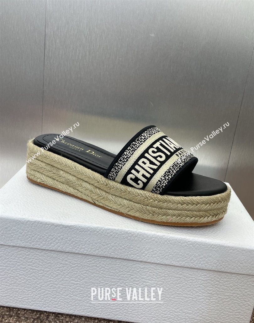 Dior Dway Platform Slides Sandal 4cm in Embroidered Cotton Black2 2025 (JC-250605018)