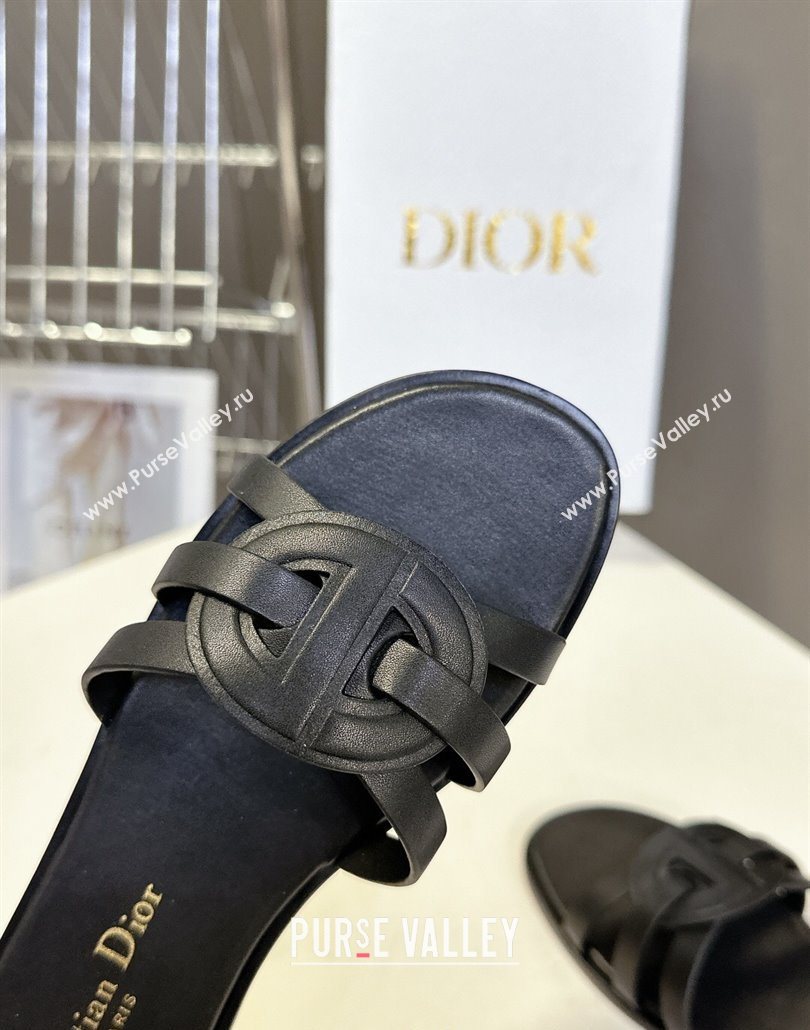 Dior D-Club Flat Slides Sandal in Calfskin Leather Black 2025 (MD-250605051)