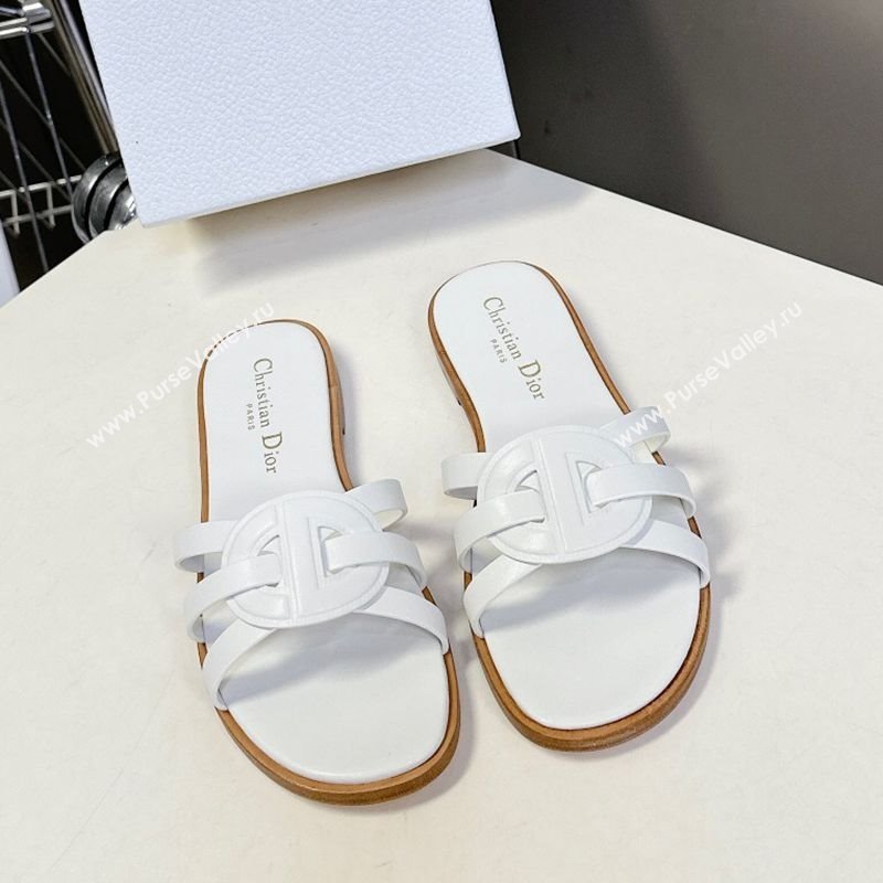 Dior D-Club Flat Slides Sandal in Calfskin Leather White 2025 (MD-250605052)