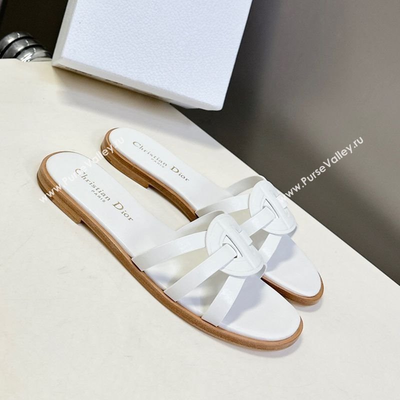 Dior D-Club Flat Slides Sandal in Calfskin Leather White 2025 (MD-250605052)
