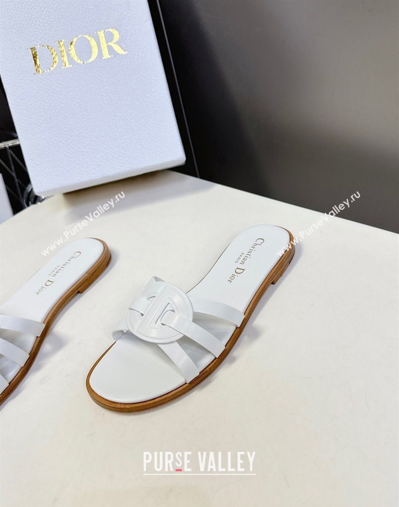 Dior D-Club Flat Slides Sandal in Calfskin Leather White 2025 (MD-250605052)