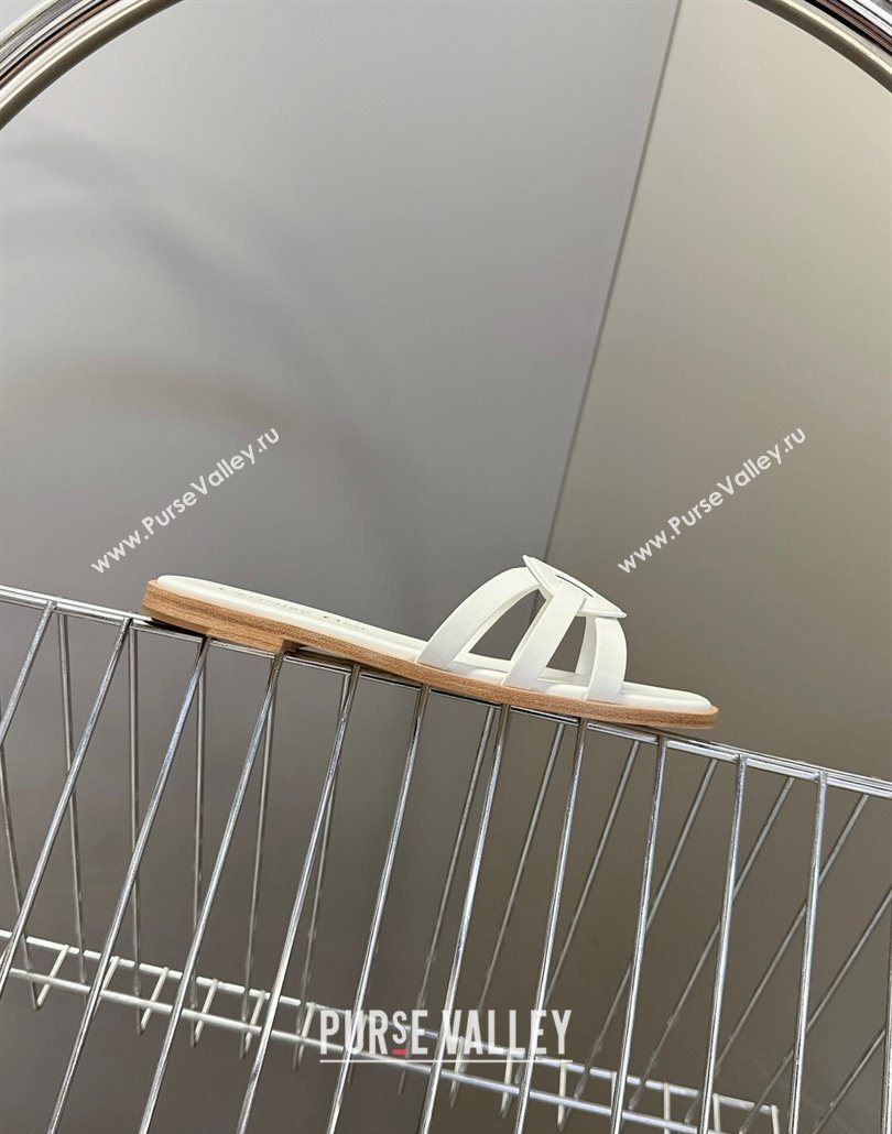 Dior D-Club Flat Slides Sandal in Calfskin Leather White 2025 (MD-250605052)