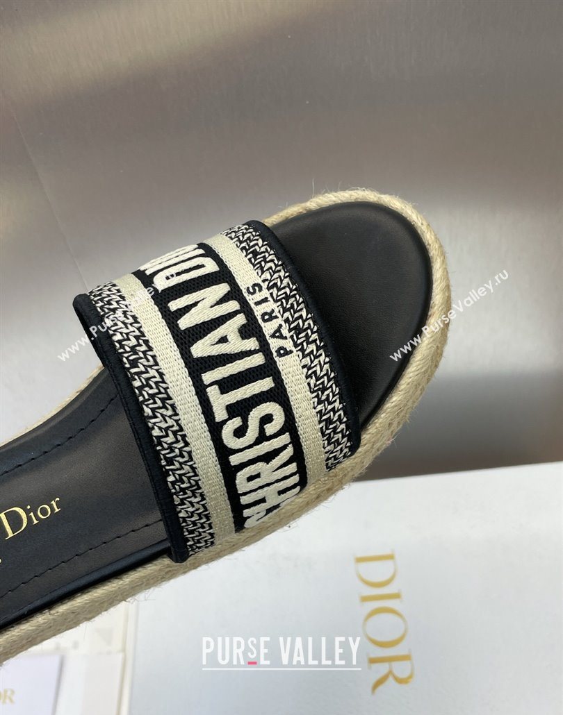Dior Dway Platform Slides Sandal 4cm in Embroidered Cotton Black2 2025 (JC-250605018)
