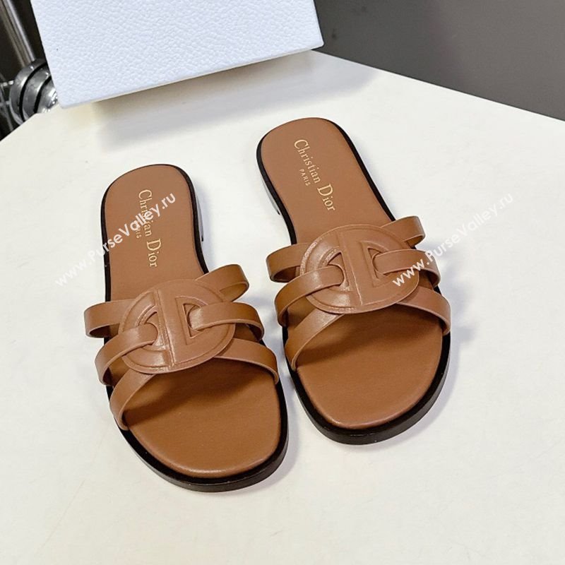 Dior D-Club Flat Slides Sandal in Calfskin Leather Brown 2025 (MD-250605053)
