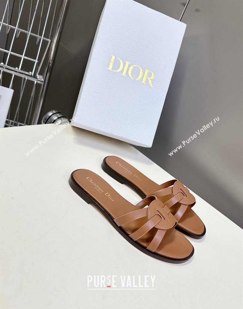 Dior D-Club Flat Slides Sandal in Calfskin Leather Brown 2025 (MD-250605053)