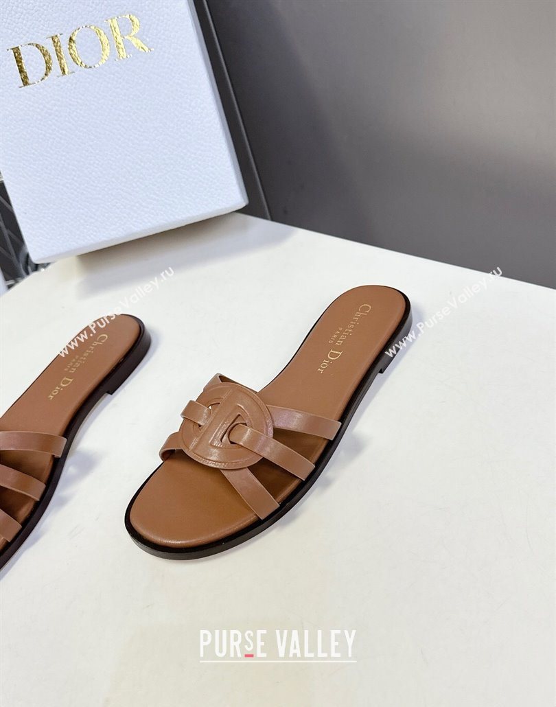Dior D-Club Flat Slides Sandal in Calfskin Leather Brown 2025 (MD-250605053)