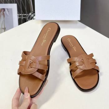 Dior D-Club Flat Slides Sandal in Calfskin Leather Brown 2025 (MD-250605053)