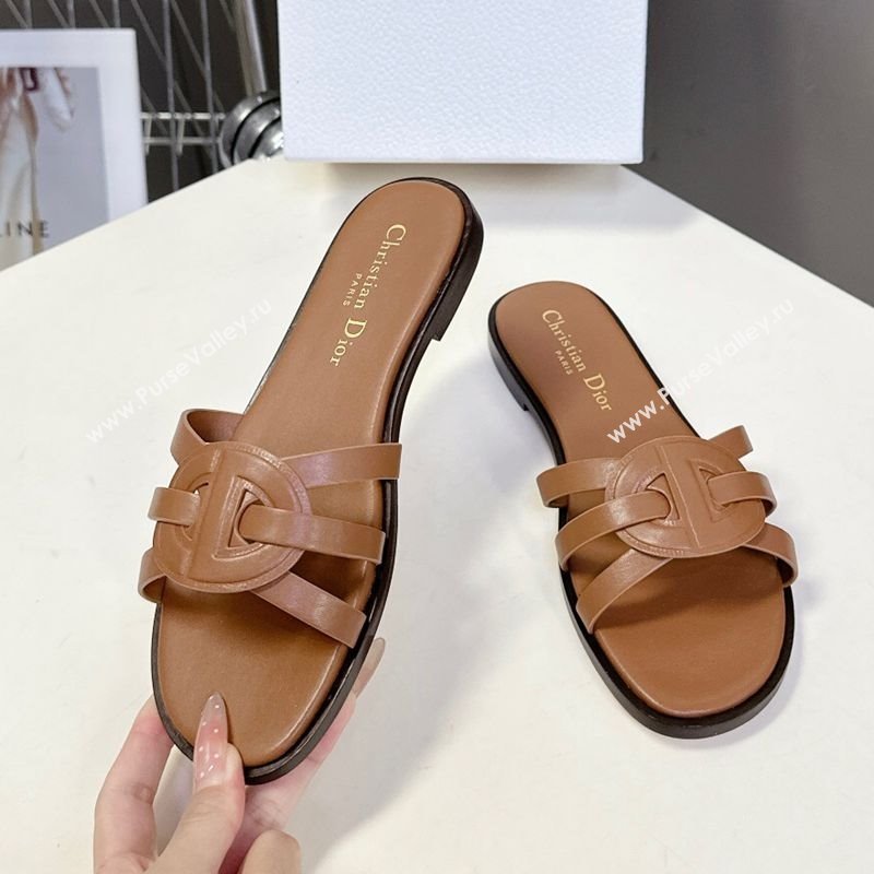 Dior D-Club Flat Slides Sandal in Calfskin Leather Brown 2025 (MD-250605053)