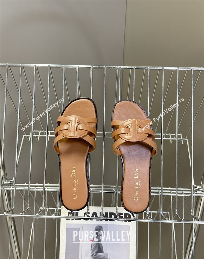 Dior D-Club Flat Slides Sandal in Calfskin Leather Brown 2025 (MD-250605053)