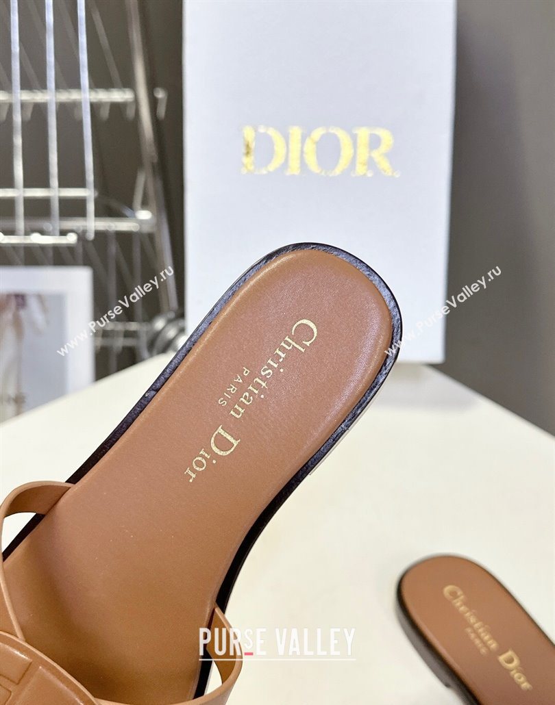 Dior D-Club Flat Slides Sandal in Calfskin Leather Brown 2025 (MD-250605053)