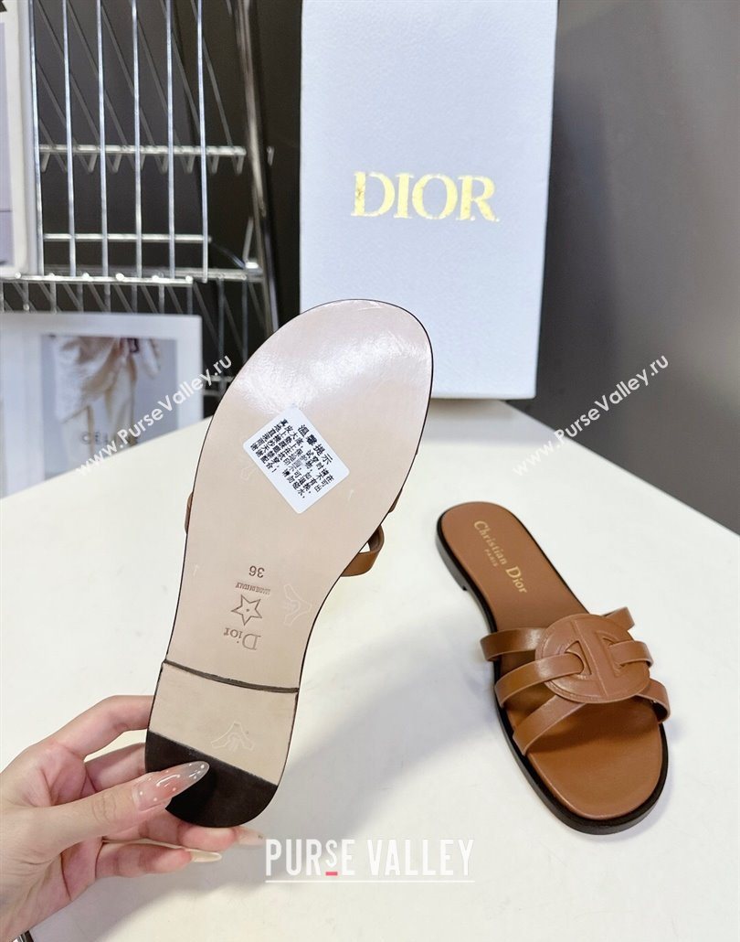 Dior D-Club Flat Slides Sandal in Calfskin Leather Brown 2025 (MD-250605053)