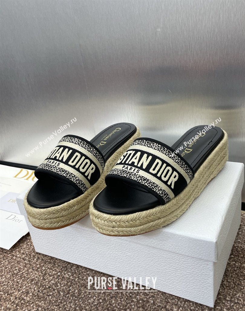 Dior Dway Platform Slides Sandal 4cm in Embroidered Cotton Black2 2025 (JC-250605018)
