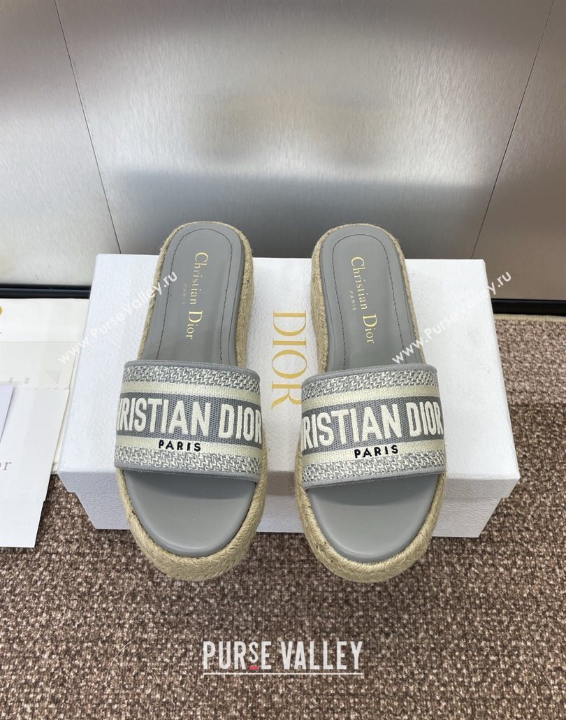 Dior Dway Platform Slides Sandal 4cm in Embroidered Cotton Grey 2025 (JC-250605019)
