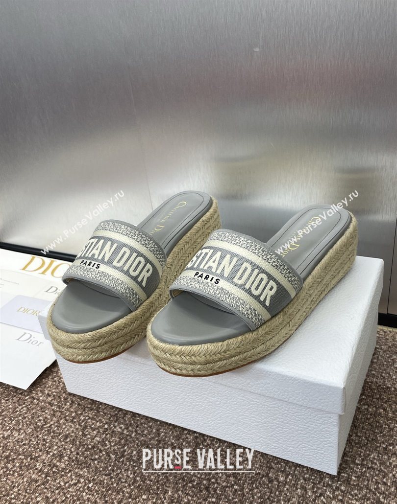 Dior Dway Platform Slides Sandal 4cm in Embroidered Cotton Grey 2025 (JC-250605019)
