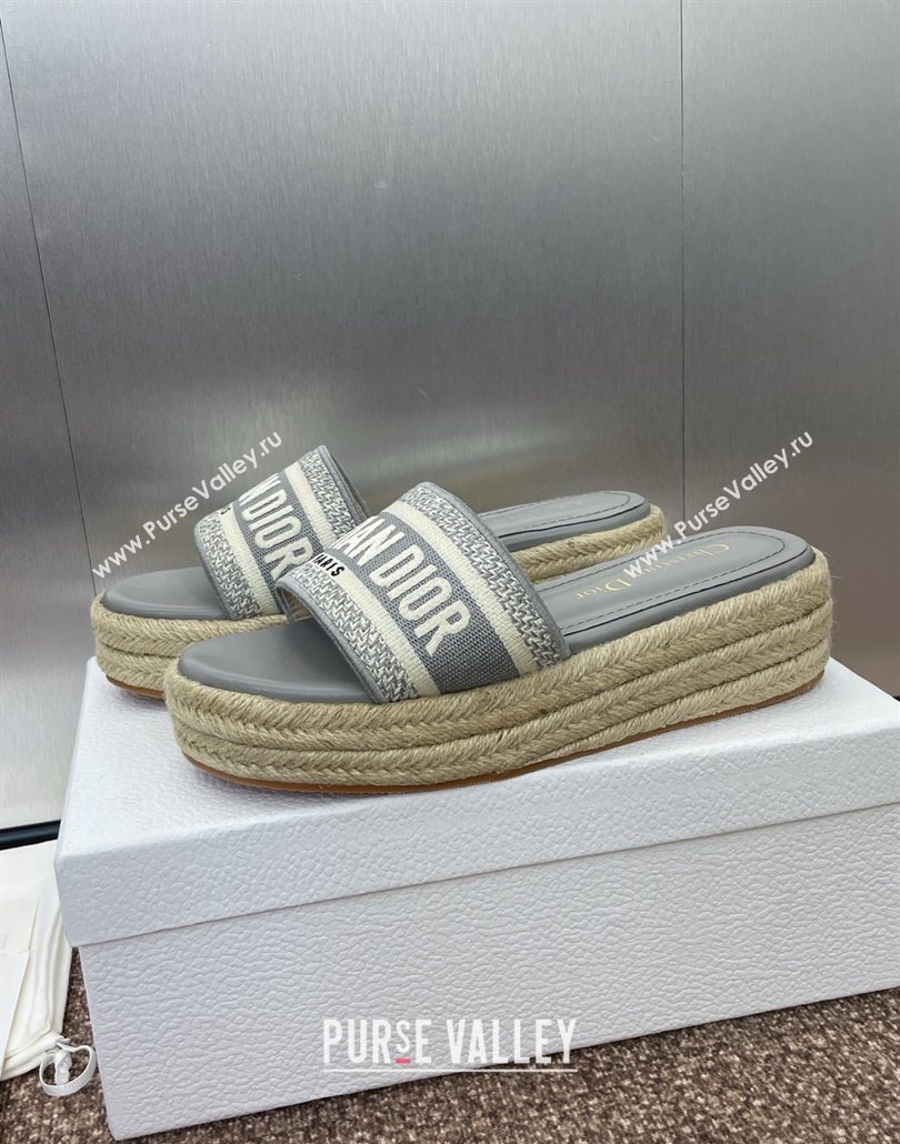 Dior Dway Platform Slides Sandal 4cm in Embroidered Cotton Grey 2025 (JC-250605019)