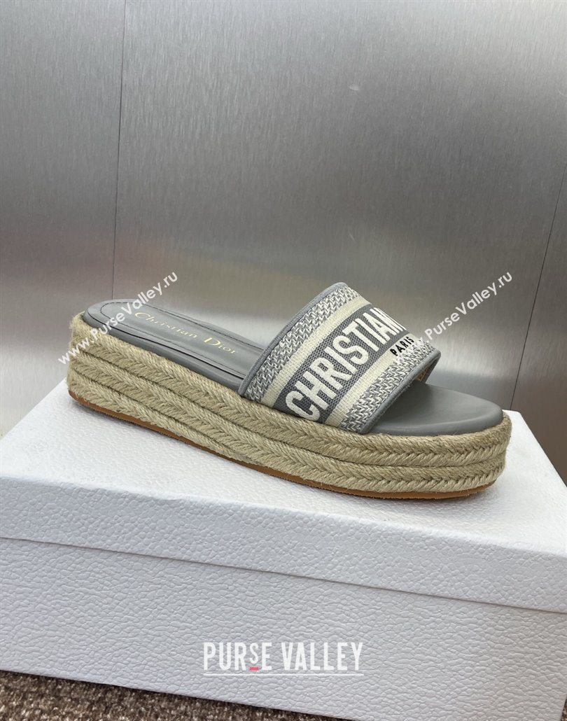 Dior Dway Platform Slides Sandal 4cm in Embroidered Cotton Grey 2025 (JC-250605019)