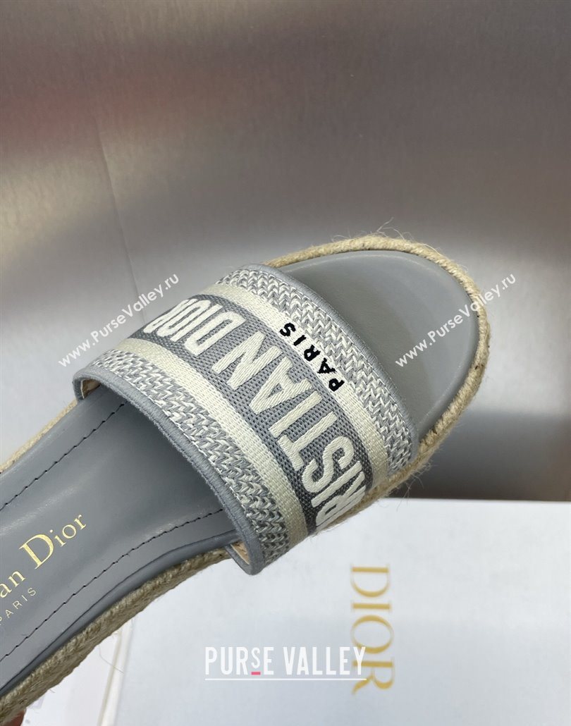 Dior Dway Platform Slides Sandal 4cm in Embroidered Cotton Grey 2025 (JC-250605019)