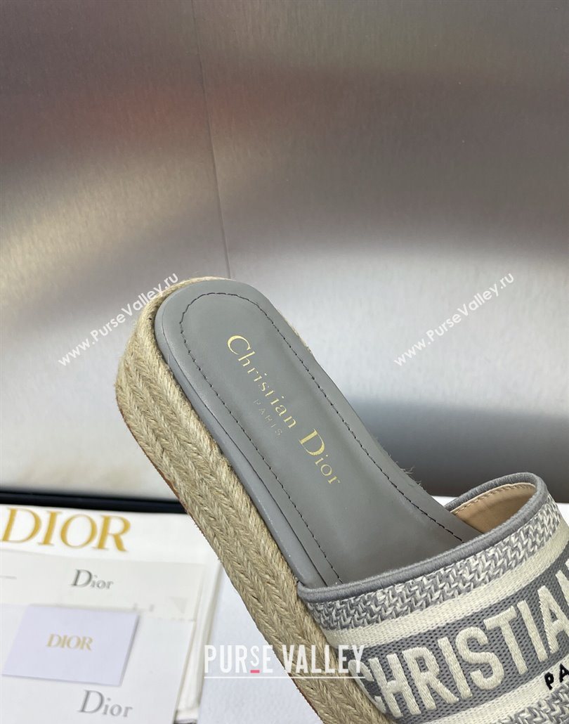 Dior Dway Platform Slides Sandal 4cm in Embroidered Cotton Grey 2025 (JC-250605019)