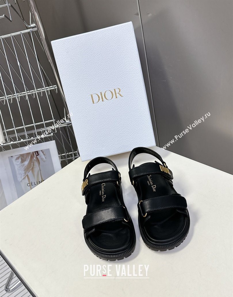 Dior Dioract Flat Strap Sandals in Calfskin Leather Black 2025 0605 (MD-250605055)