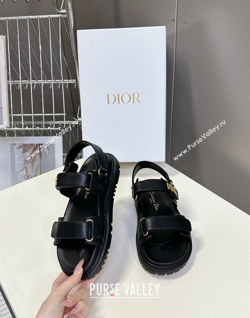 Dior Dioract Flat Strap Sandals in Calfskin Leather Black 2025 0605 (MD-250605055)