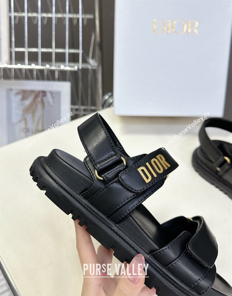 Dior Dioract Flat Strap Sandals in Calfskin Leather Black 2025 0605 (MD-250605055)