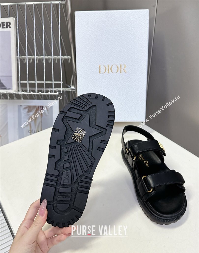 Dior Dioract Flat Strap Sandals in Calfskin Leather Black 2025 0605 (MD-250605055)