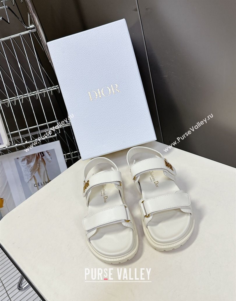 Dior Dioract Flat Strap Sandals in Calfskin Leather White 2025 0605 (MD-250605056)