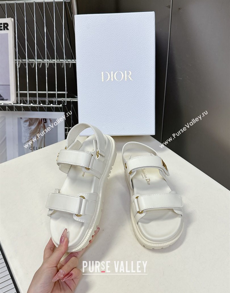 Dior Dioract Flat Strap Sandals in Calfskin Leather White 2025 0605 (MD-250605056)