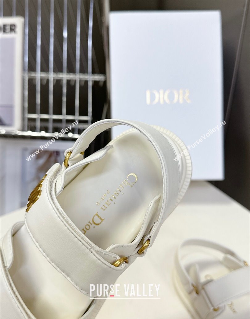 Dior Dioract Flat Strap Sandals in Calfskin Leather White 2025 0605 (MD-250605056)