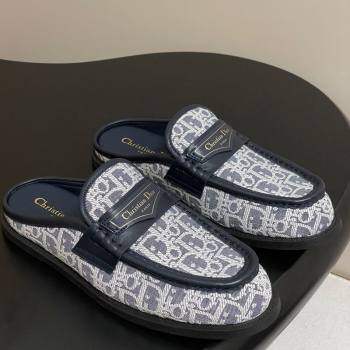 Dior Boy Flat Mules in Cotton Embroidered with Dior Oblique Motif and Calfskin Panels Grey 2025 (MD-250605046)