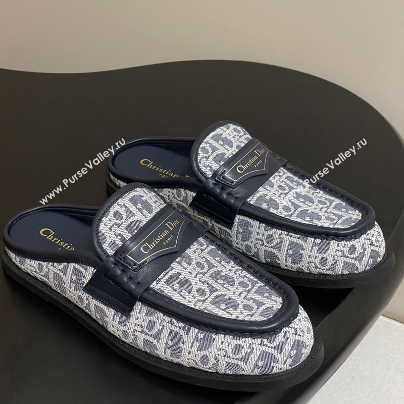 Dior Boy Flat Mules in Cotton Embroidered with Dior Oblique Motif and Calfskin Panels Grey 2025 (MD-250605046)