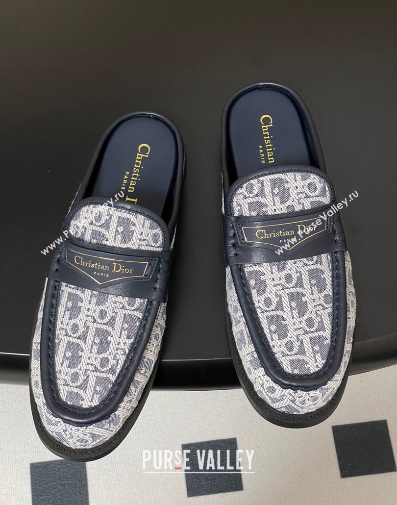 Dior Boy Flat Mules in Cotton Embroidered with Dior Oblique Motif and Calfskin Panels Grey 2025 (MD-250605046)