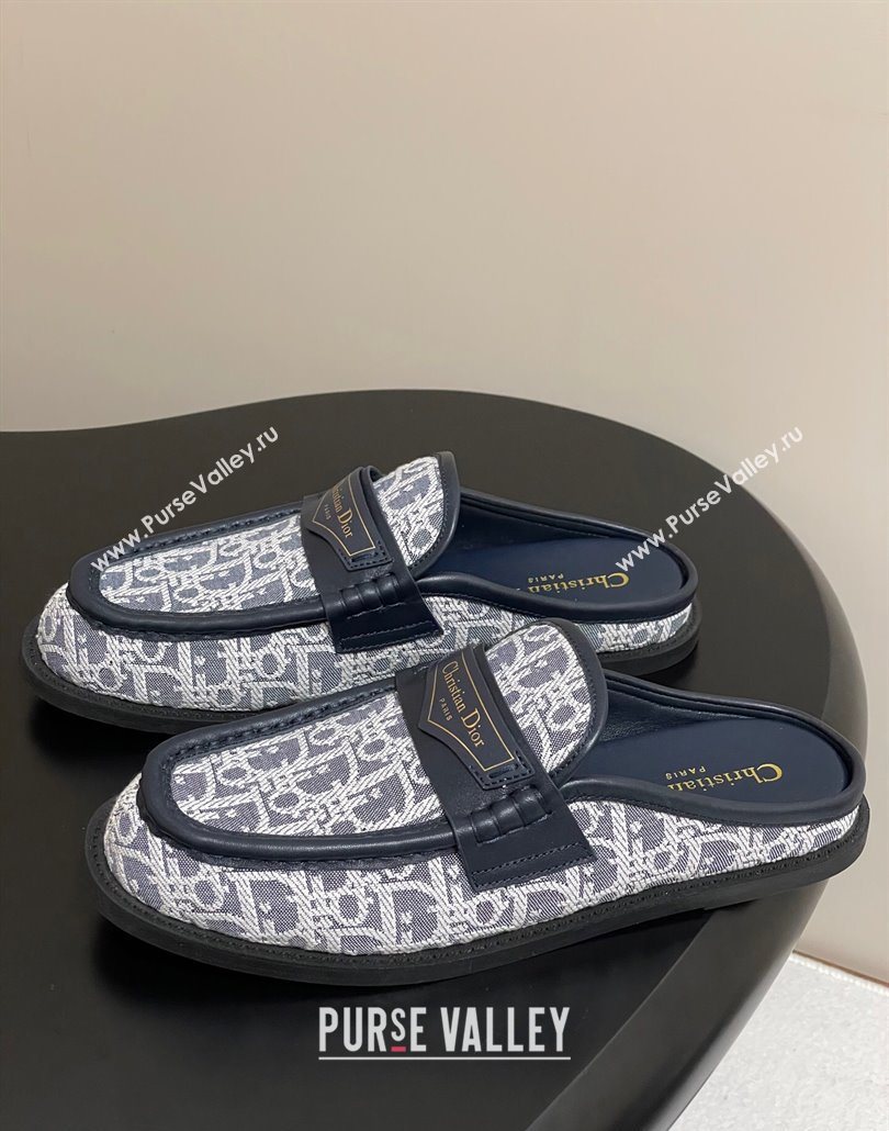 Dior Boy Flat Mules in Cotton Embroidered with Dior Oblique Motif and Calfskin Panels Grey 2025 (MD-250605046)