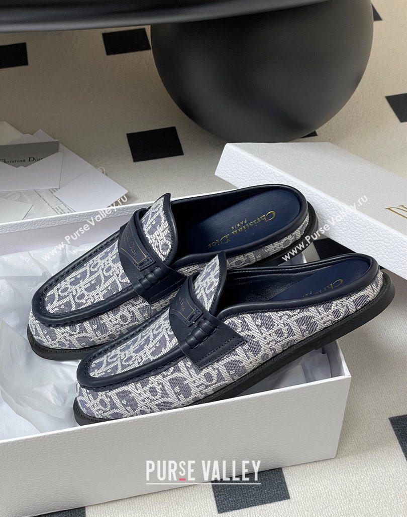 Dior Boy Flat Mules in Cotton Embroidered with Dior Oblique Motif and Calfskin Panels Grey 2025 (MD-250605046)