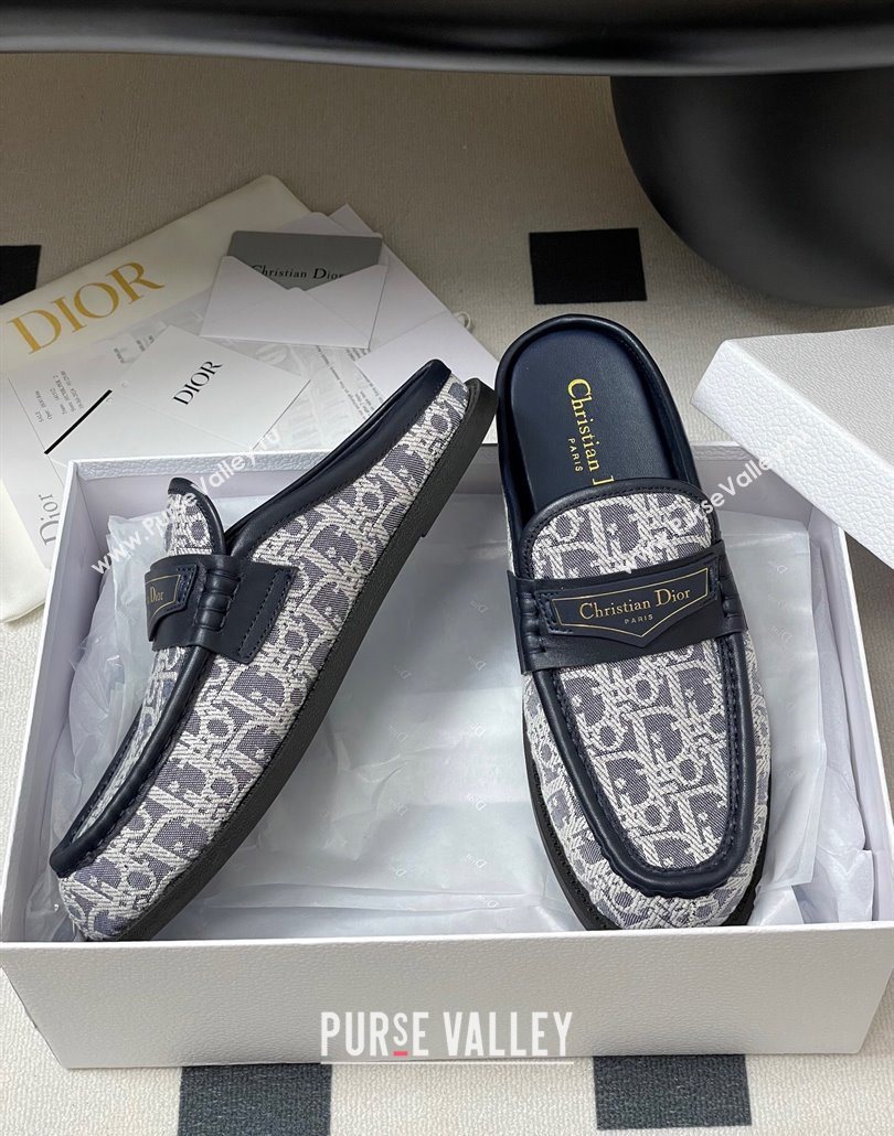 Dior Boy Flat Mules in Cotton Embroidered with Dior Oblique Motif and Calfskin Panels Grey 2025 (MD-250605046)
