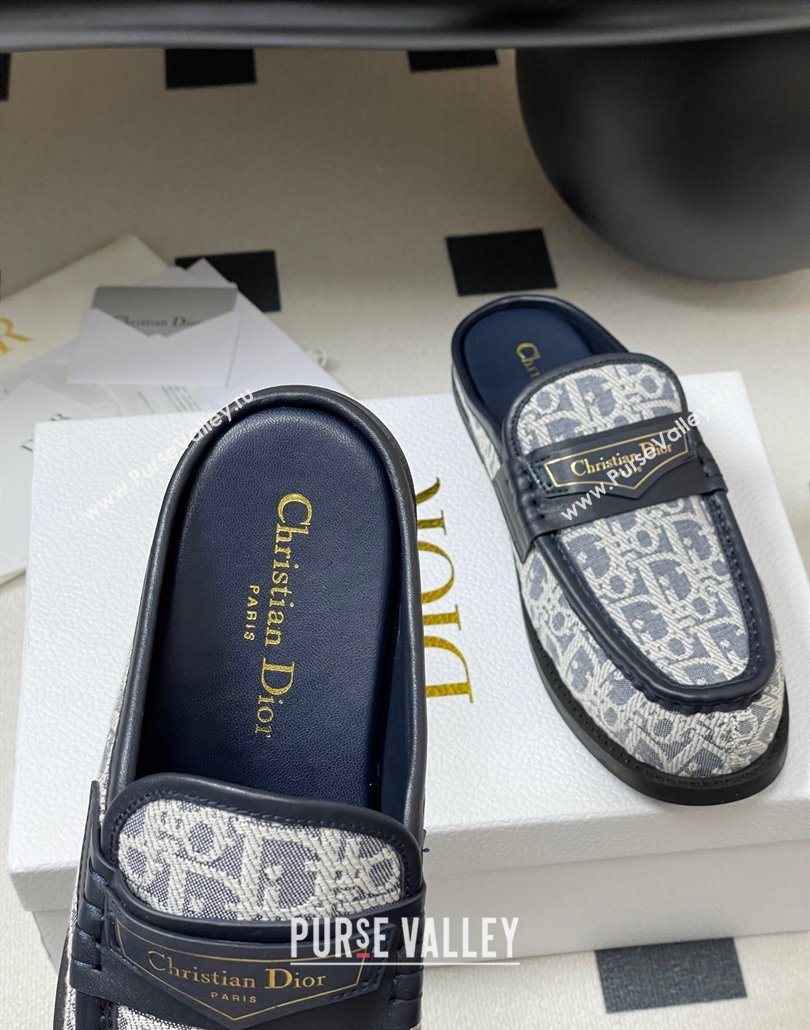 Dior Boy Flat Mules in Cotton Embroidered with Dior Oblique Motif and Calfskin Panels Grey 2025 (MD-250605046)