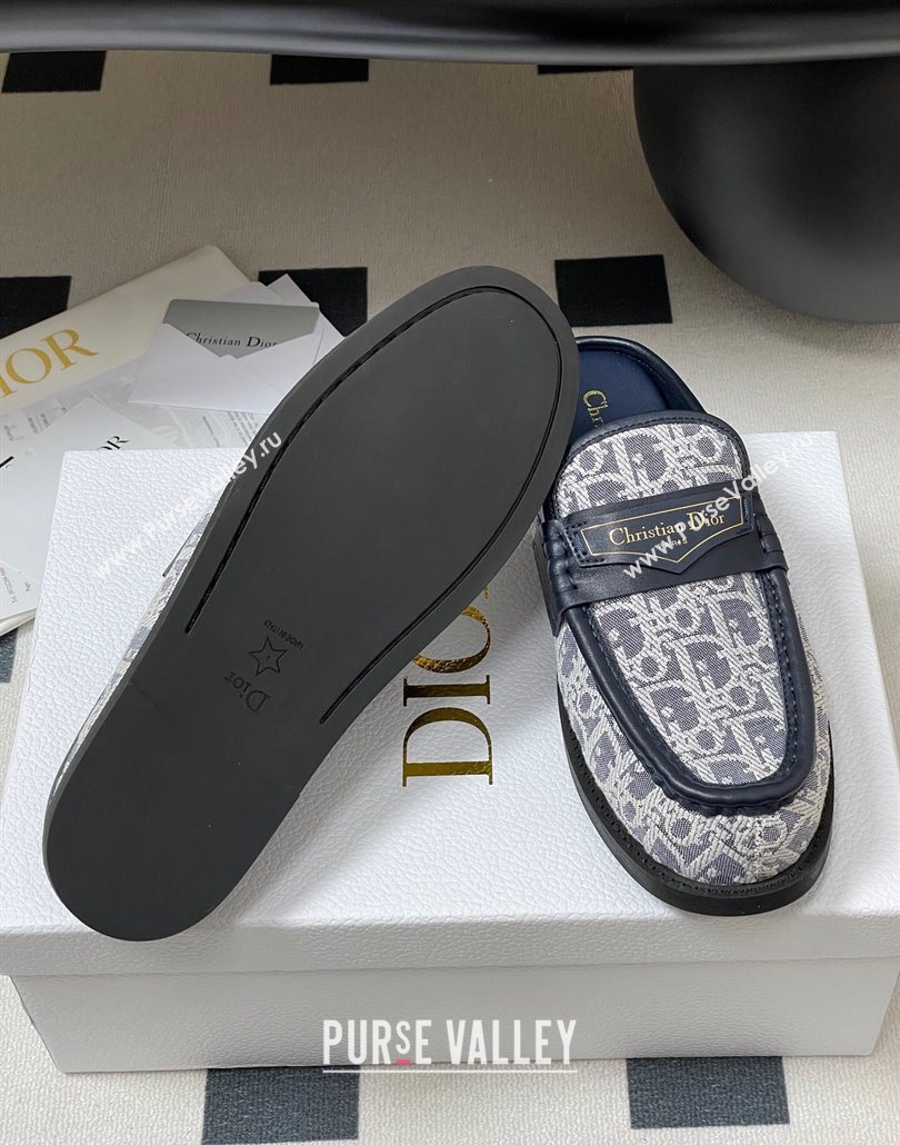 Dior Boy Flat Mules in Cotton Embroidered with Dior Oblique Motif and Calfskin Panels Grey 2025 (MD-250605046)