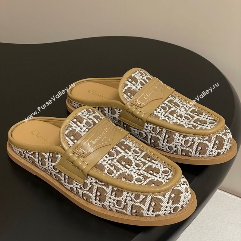 Dior Boy Flat Mules in Cotton Embroidered with Dior Oblique Motif and Calfskin Panels Brown 2025 (MD-250605047)