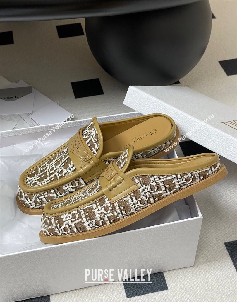 Dior Boy Flat Mules in Cotton Embroidered with Dior Oblique Motif and Calfskin Panels Brown 2025 (MD-250605047)