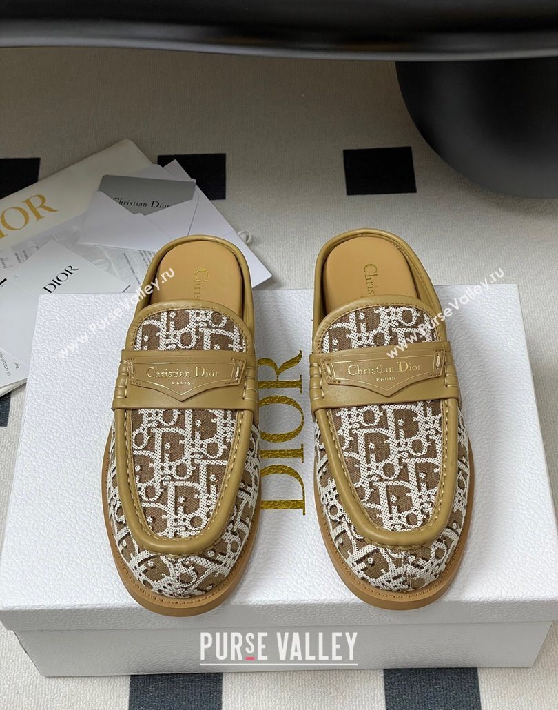 Dior Boy Flat Mules in Cotton Embroidered with Dior Oblique Motif and Calfskin Panels Brown 2025 (MD-250605047)
