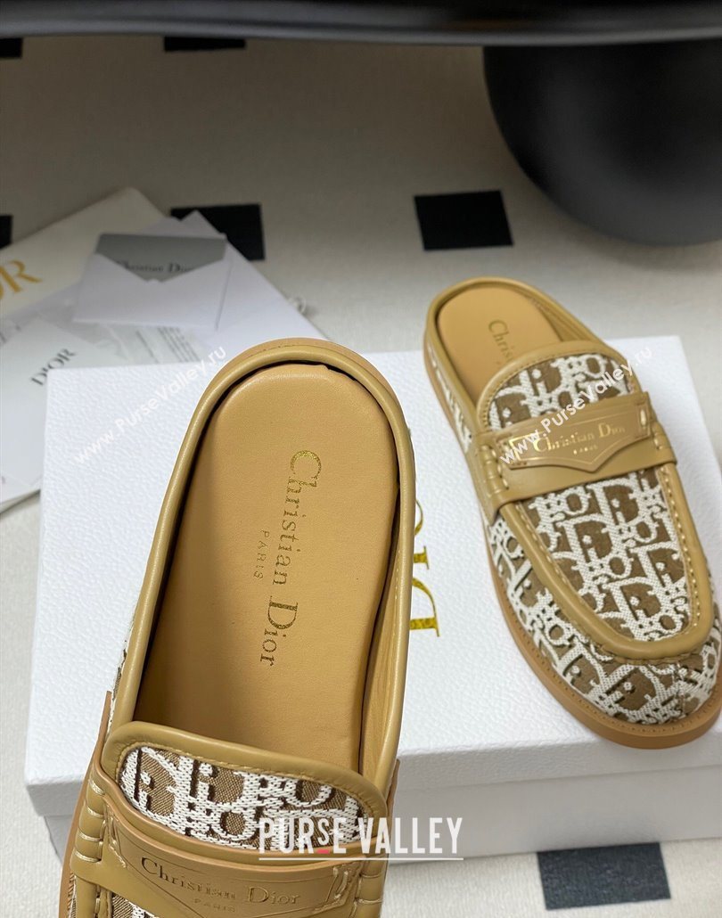 Dior Boy Flat Mules in Cotton Embroidered with Dior Oblique Motif and Calfskin Panels Brown 2025 (MD-250605047)