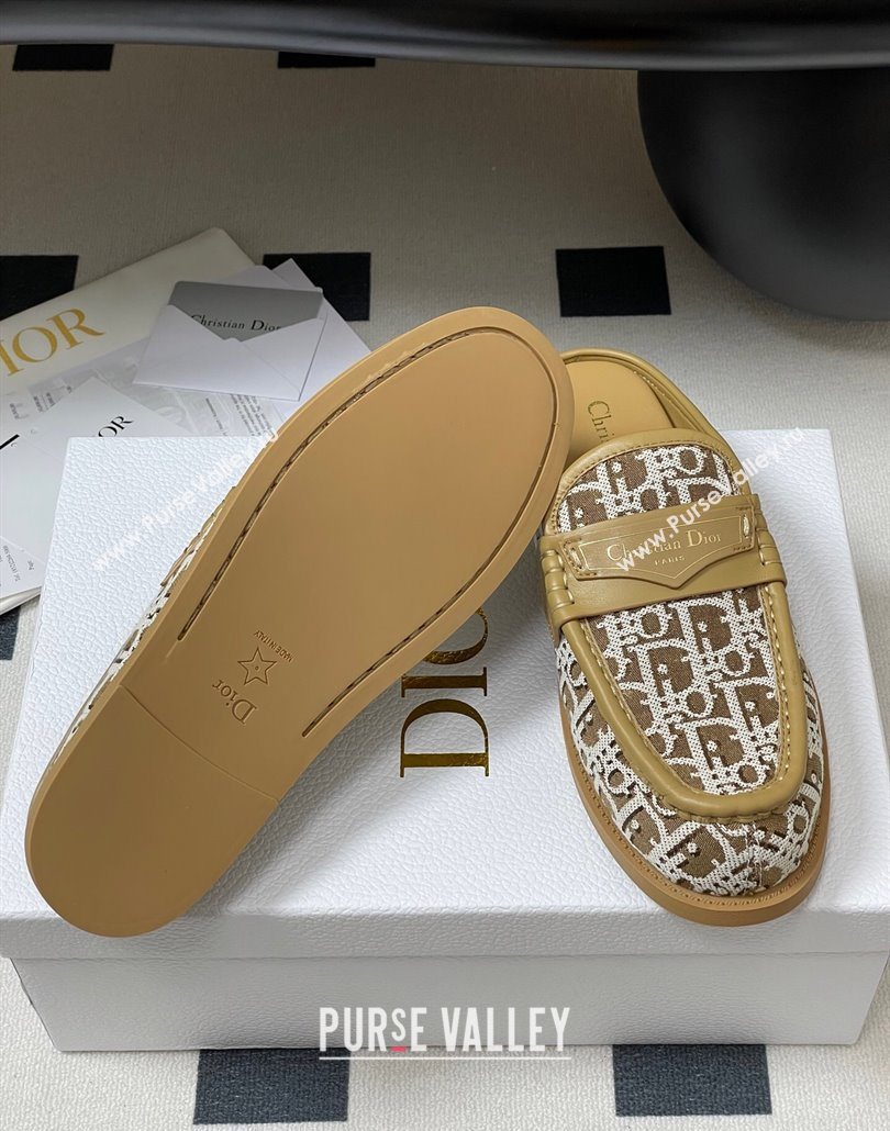 Dior Boy Flat Mules in Cotton Embroidered with Dior Oblique Motif and Calfskin Panels Brown 2025 (MD-250605047)