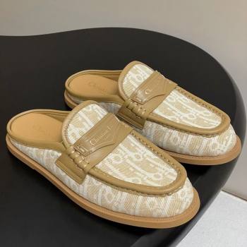 Dior Boy Flat Mules in Cotton Embroidered with Dior Oblique Motif and Calfskin Panels Beige 2025 (MD-250605048)