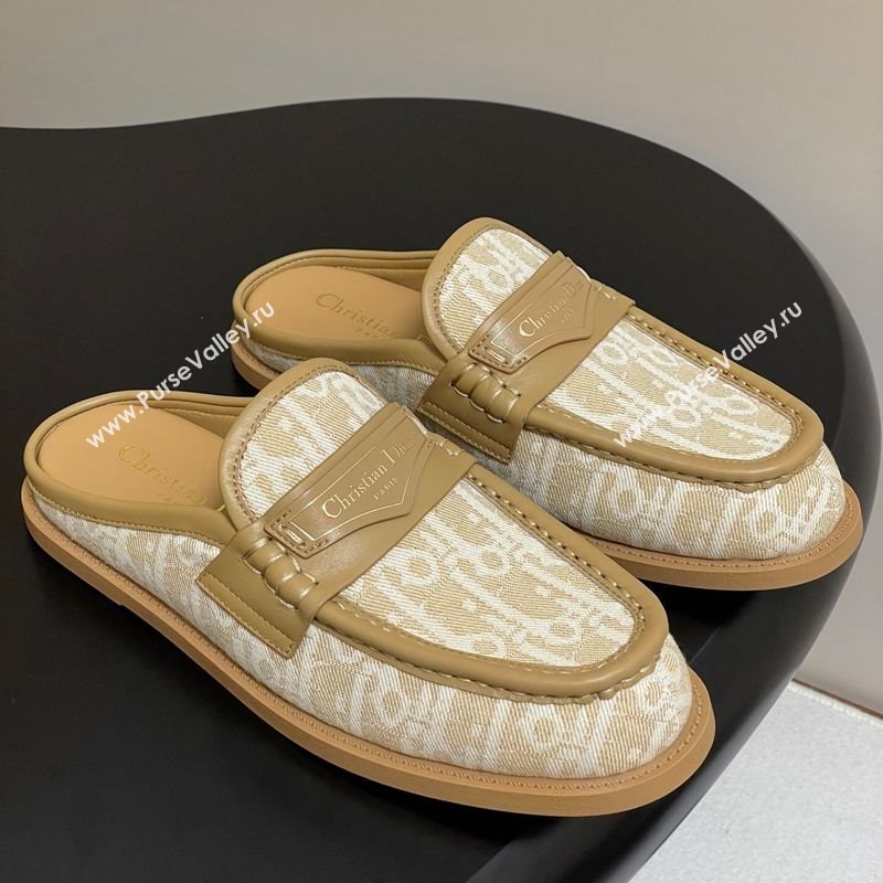 Dior Boy Flat Mules in Cotton Embroidered with Dior Oblique Motif and Calfskin Panels Beige 2025 (MD-250605048)