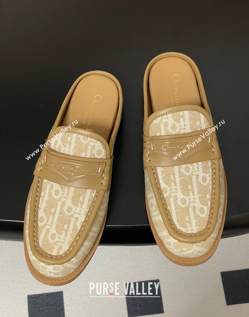 Dior Boy Flat Mules in Cotton Embroidered with Dior Oblique Motif and Calfskin Panels Beige 2025 (MD-250605048)